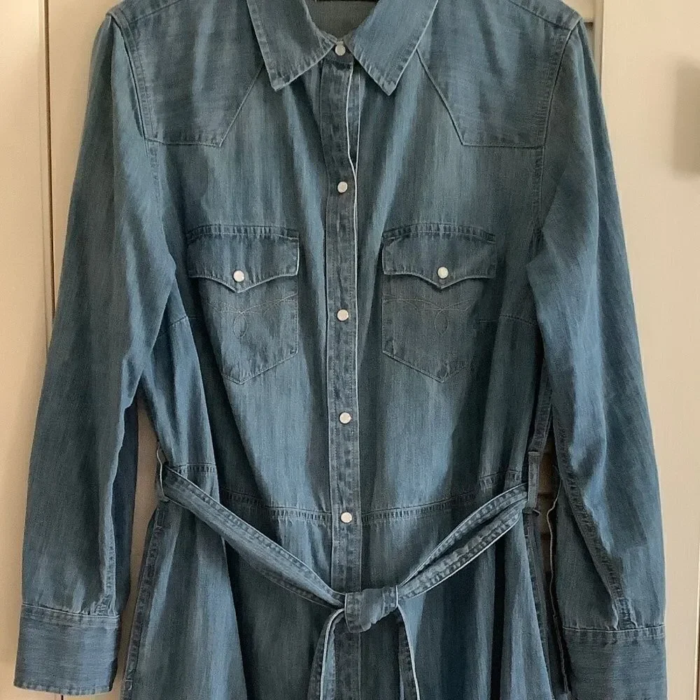 LAUREN RALPH LAUREN BLUE WASH DENIM BUTTON DOWN COTTON SHIRTDRESS SIZE U…